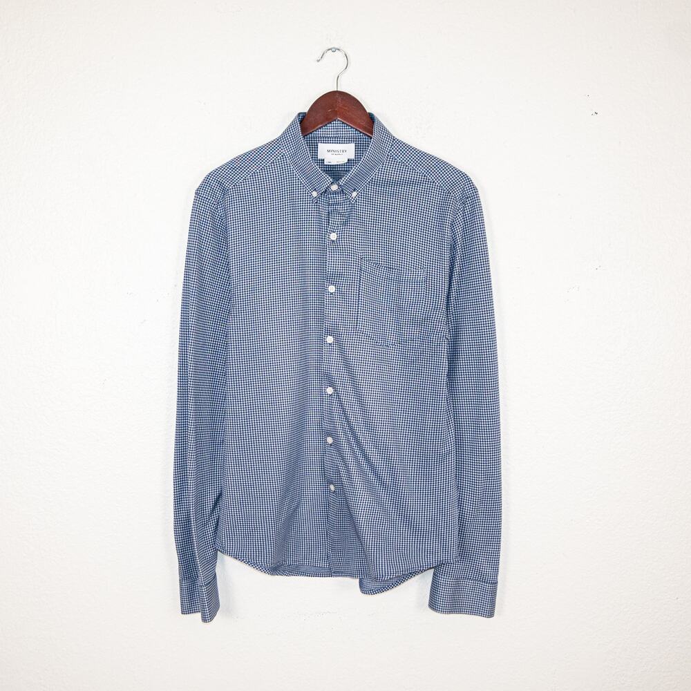 Ministry of Supply Men's Slim fit Button Down Shirt blue check Size Large